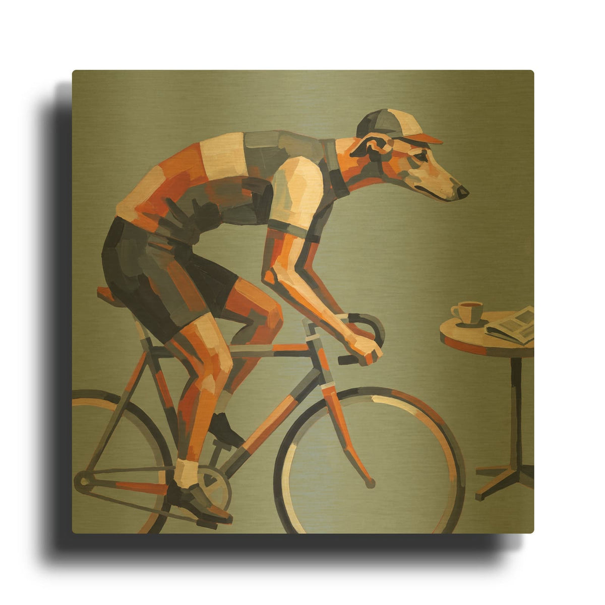 'Cyclist Greyhound' By Ann Klee Gold Metal Wall Art