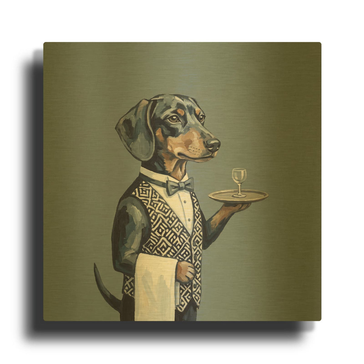 'Dachshund Restaurant' By Ann Klee Gold Metal Wall Art