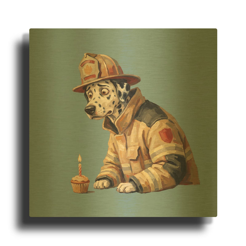 'Dalmatian Firefighter' By Ann Klee Gold Metal Wall Art