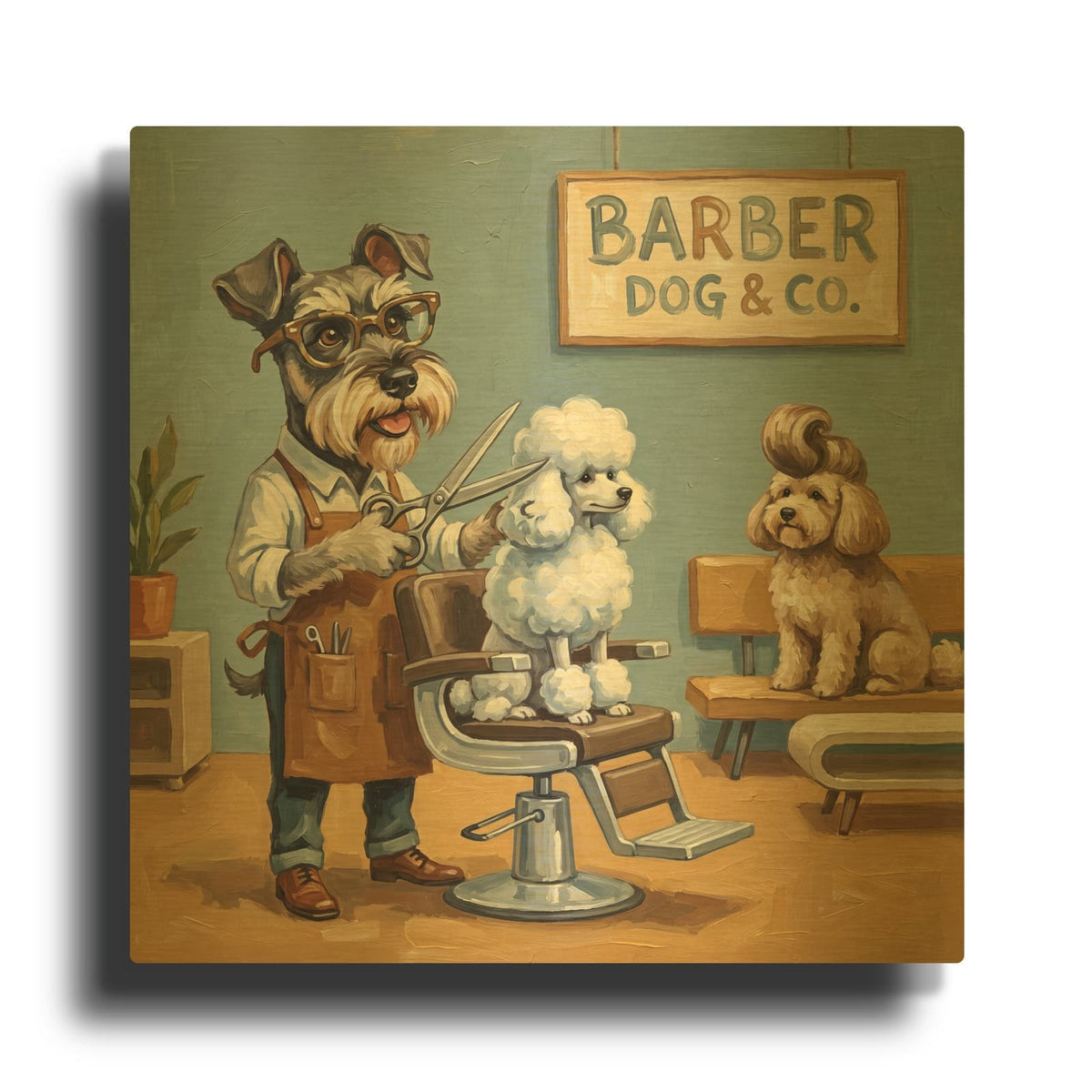 'Dog & Co. Barbershop By Mr. Schnauzer' By Ann Klee Gold Metal Wall Art