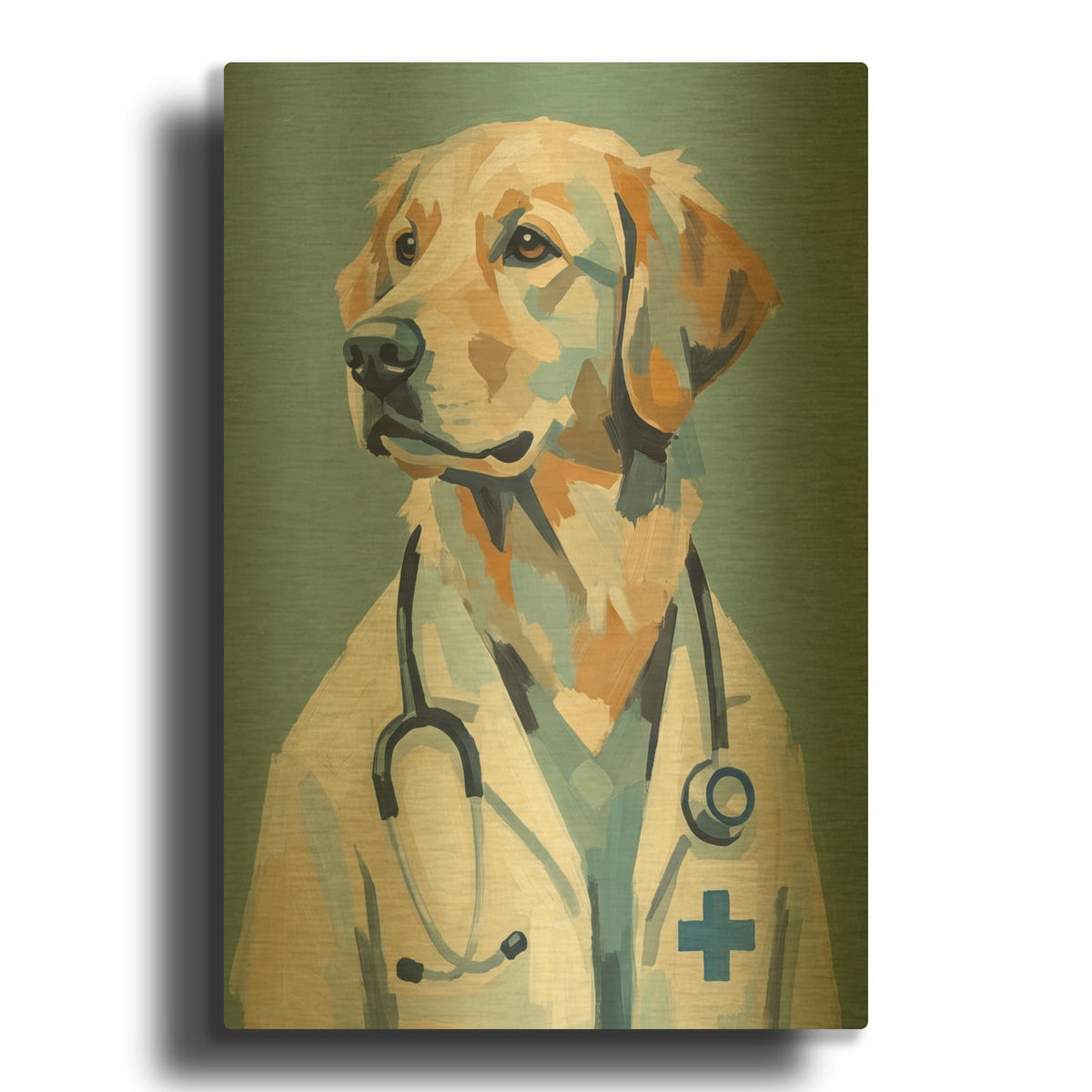 'Dr. Golden Retriever' By Ann Klee Gold Metal Wall Art