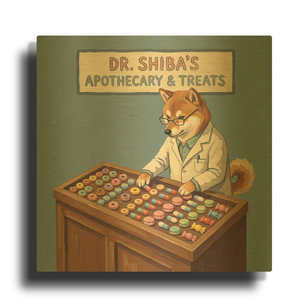 'Dr. Shiba's Apothecary & Treats' By Ann Klee Gold Metal Wall Art