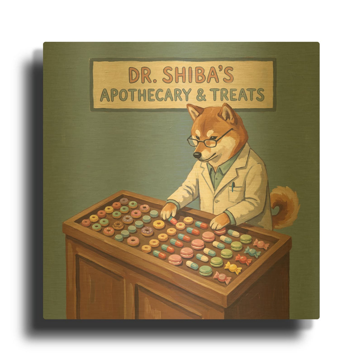 'Dr. Shiba's Apothecary & Treats' By Ann Klee Gold Metal Wall Art