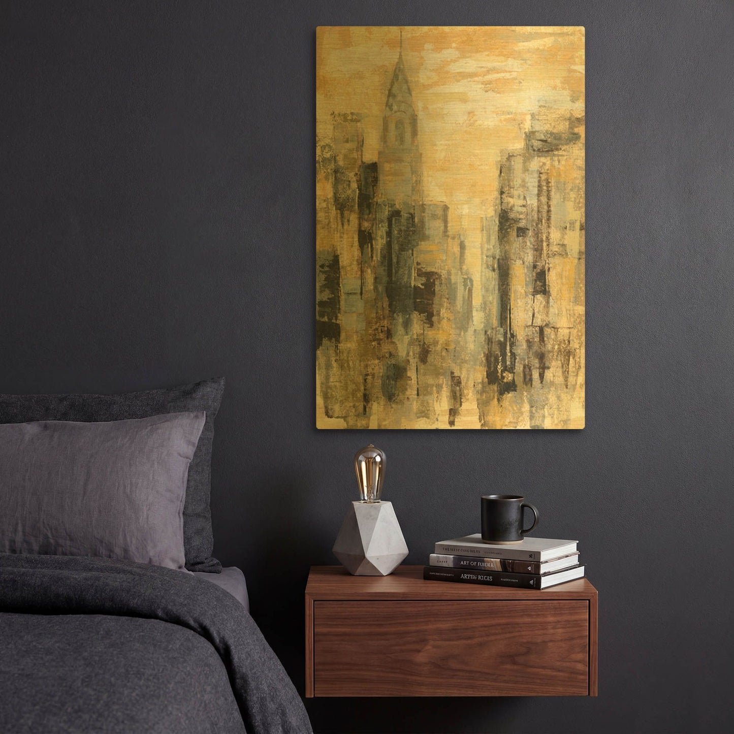 'Manhattan Gray and Gold I' By Silvia Vassileva Gold Metal Wall Art