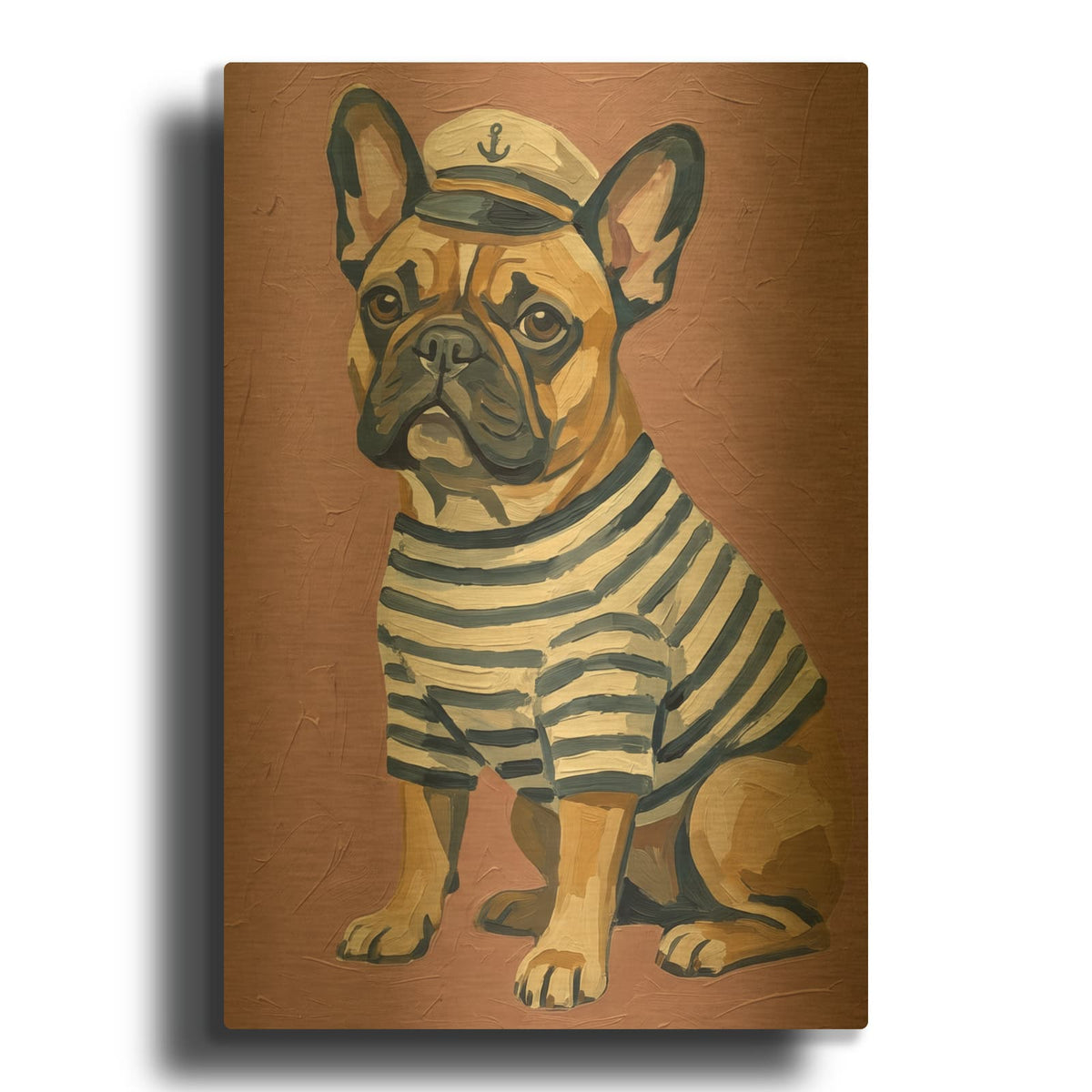 'French Bulldog Boat Captain' By Ann Klee Gold Metal Wall Art