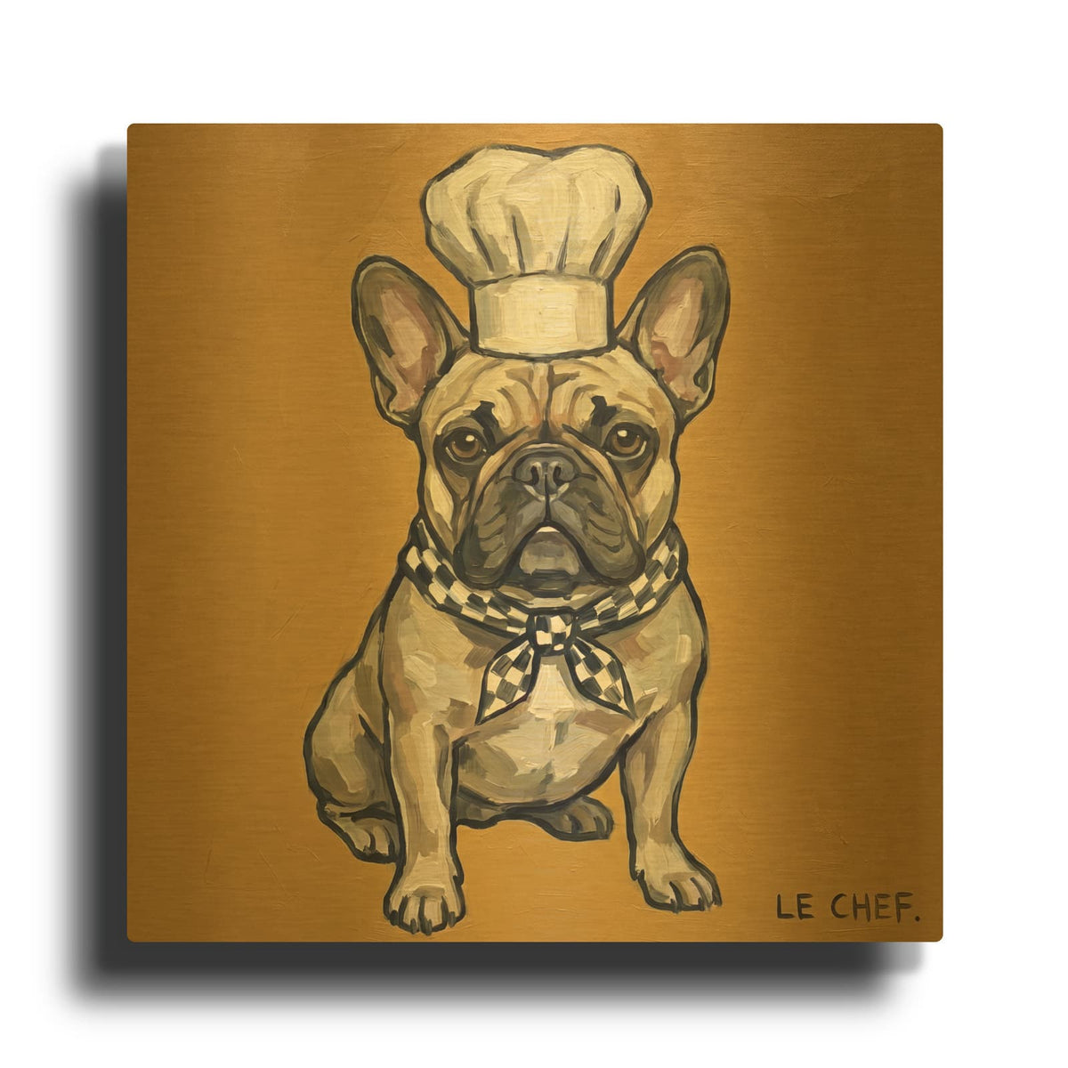 'French Bulldog Chef' By Ann Klee Gold Metal Wall Art