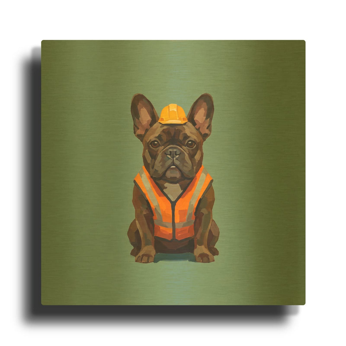 'French Bulldog Construction Worker' By Ann Klee Gold Metal Wall Art