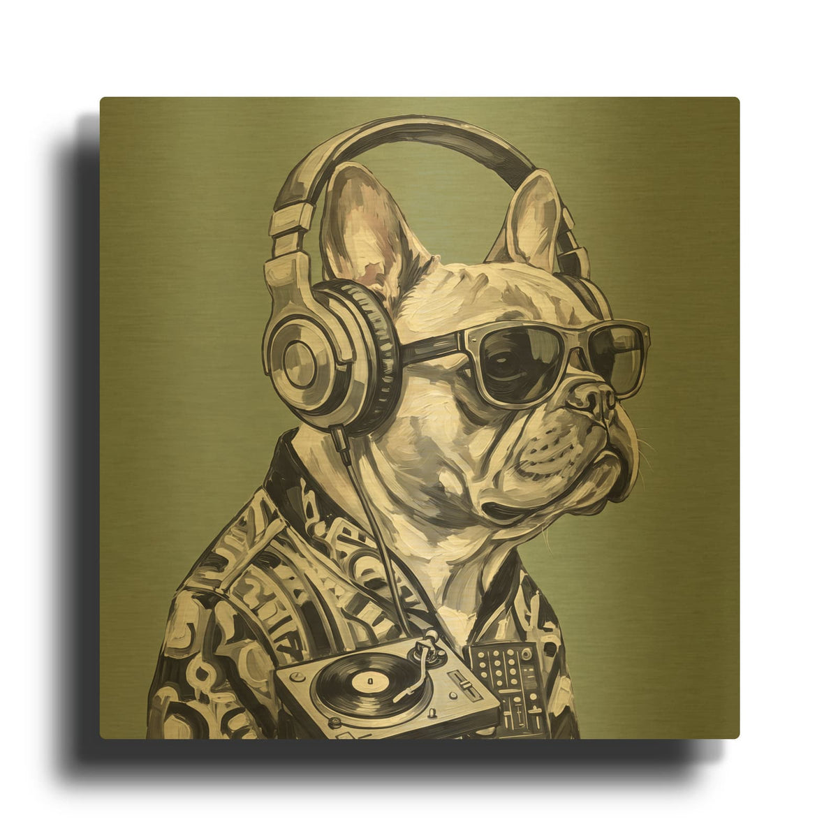 'French Bulldog DJ' By Ann Klee Gold Metal Wall Art