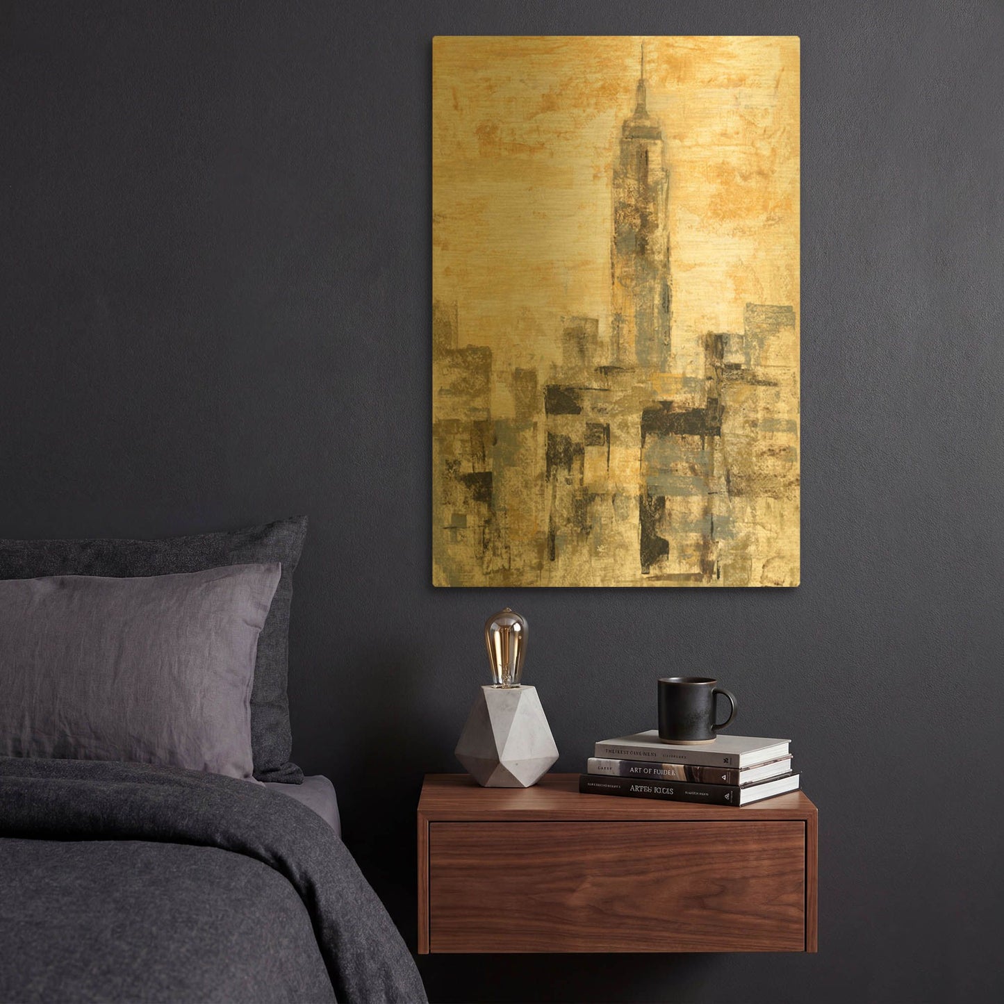 'Manhattan Gray and Gold II' By Silvia Vassileva Gold Metal Wall Art