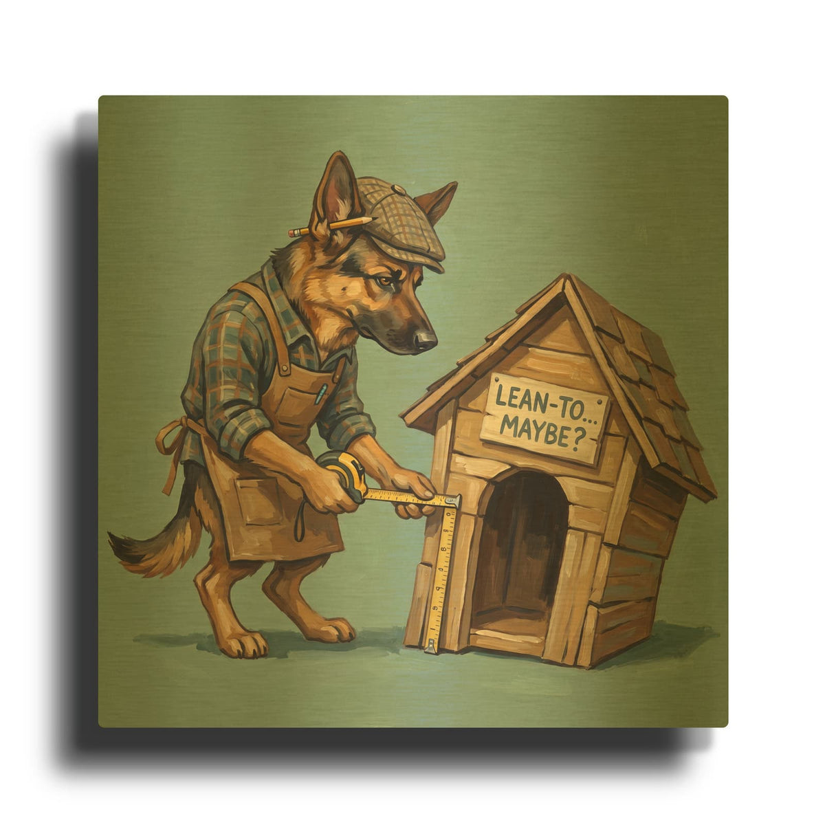 'German Shepherd Carpenter' By Ann Klee Gold Metal Wall Art