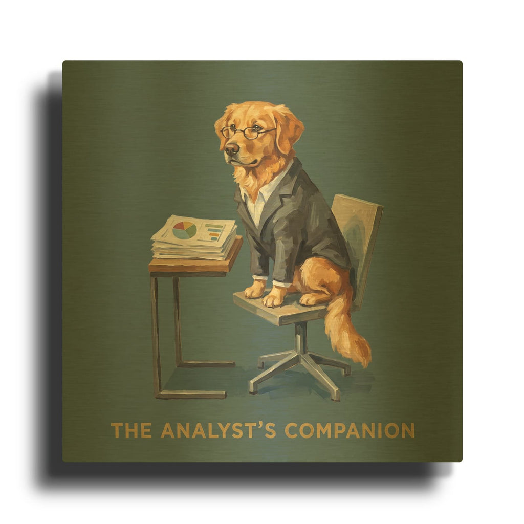 'Golden Retriever Analyst' By Ann Klee Gold Metal Wall Art