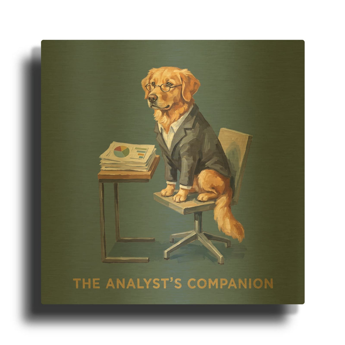 'Golden Retriever Analyst' By Ann Klee Gold Metal Wall Art