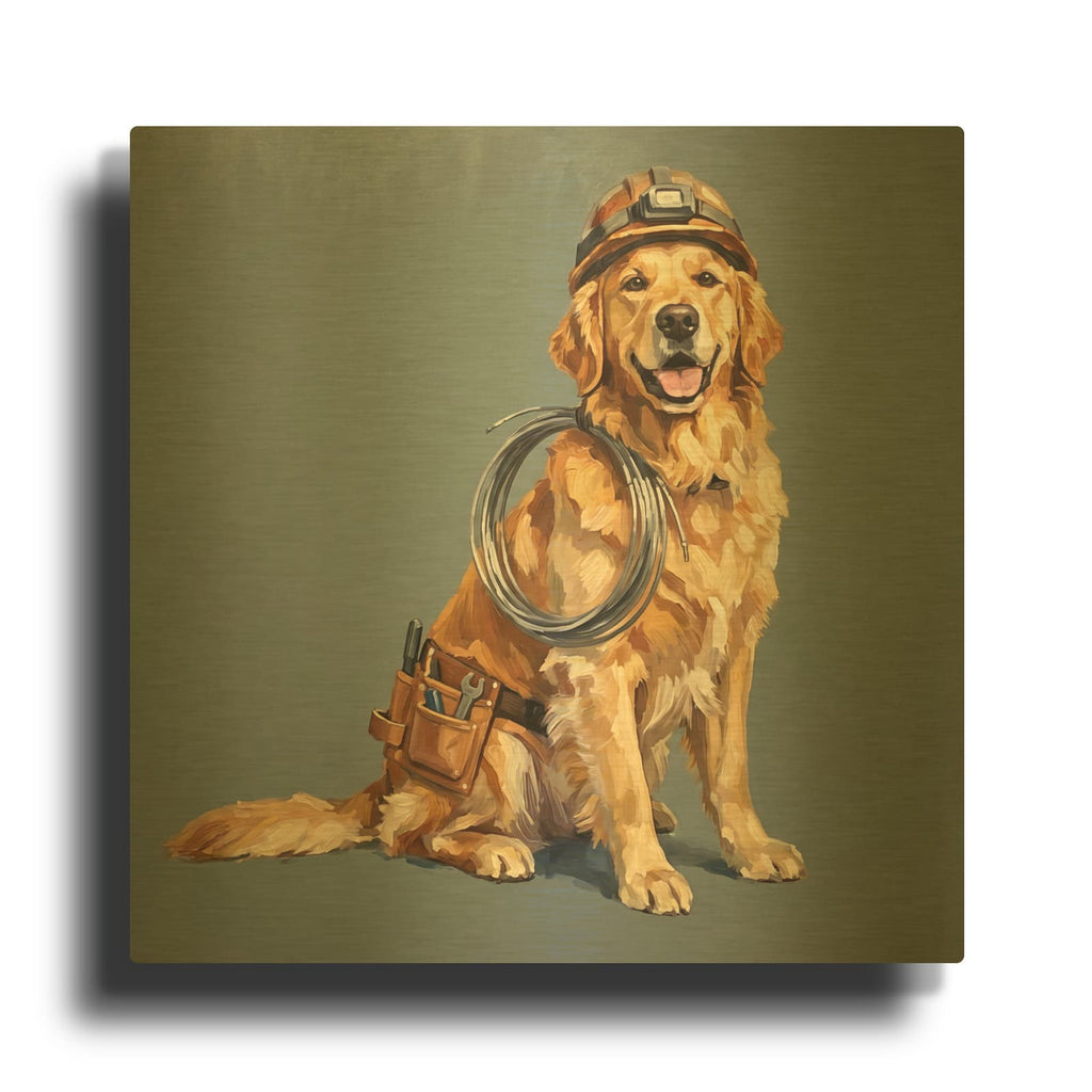 'Golden Retriever Construction Worker' By Ann Klee Gold Metal Wall Art