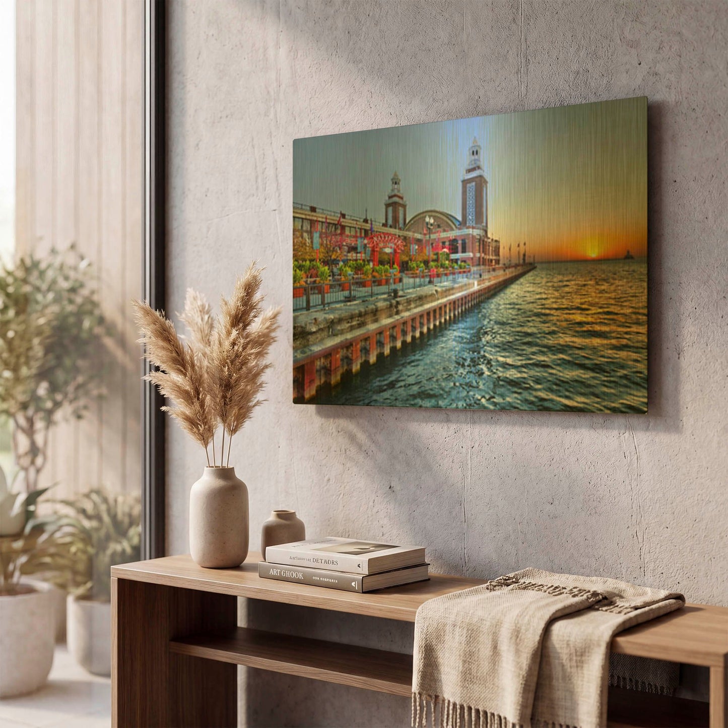 'Chicago Navypier Sunrise' By Larry Malvin Gold Metal Wall Art