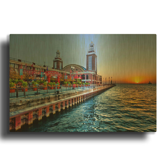 'Chicago Navypier Sunrise' By Larry Malvin Gold Metal Wall Art