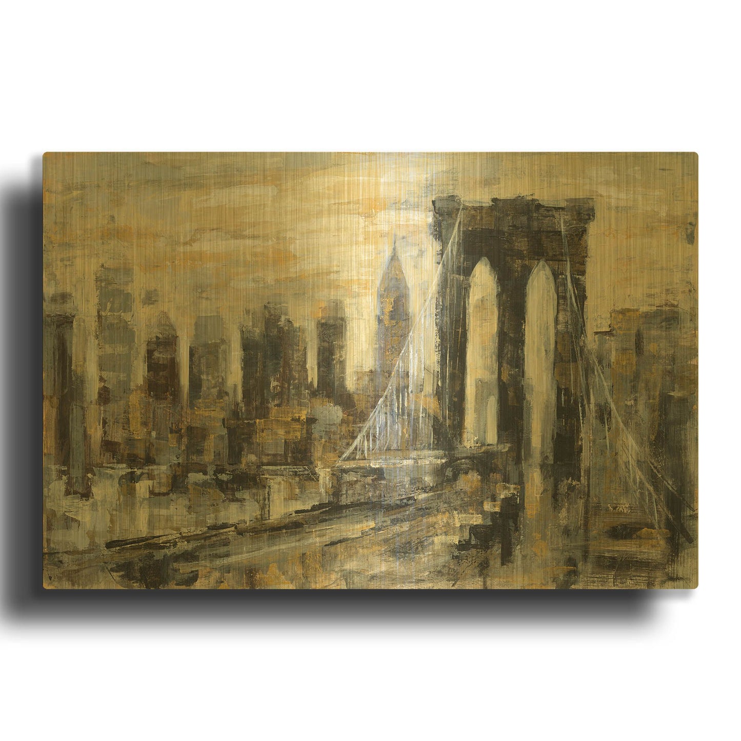 'Brooklyn Bridge Gray and Gold' By Silvia Vassileva Gold Metal Wall Art