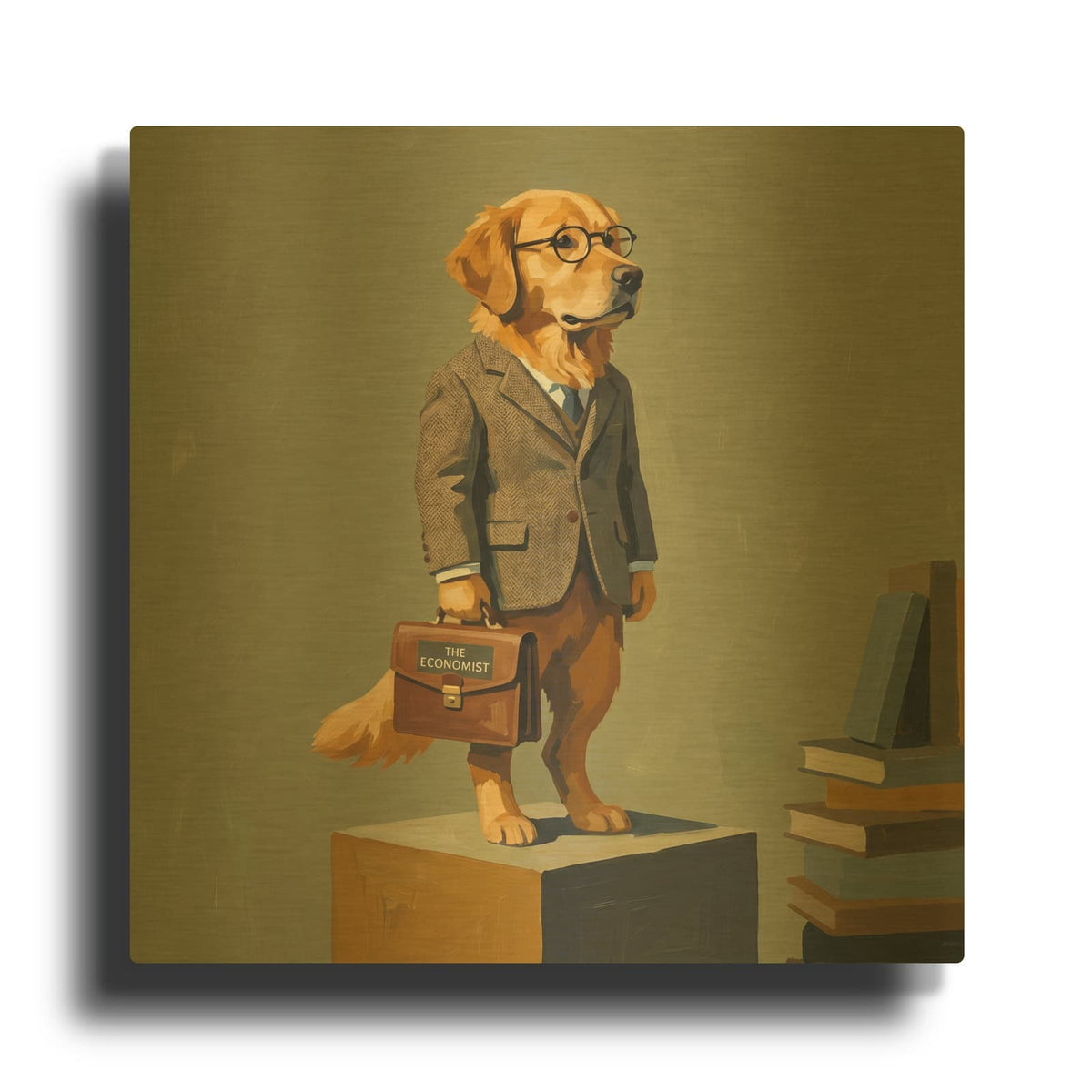 'Golden Retriever Economist' By Ann Klee Gold Metal Wall Art