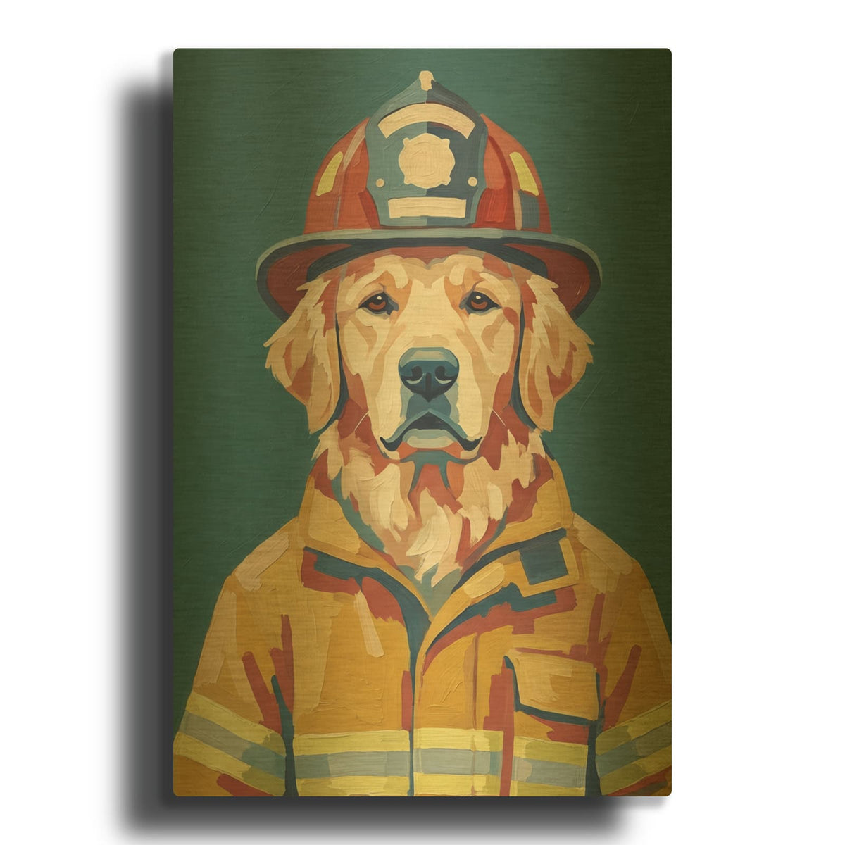 'Golden Retriever Firefighter' By Ann Klee Gold Metal Wall Art