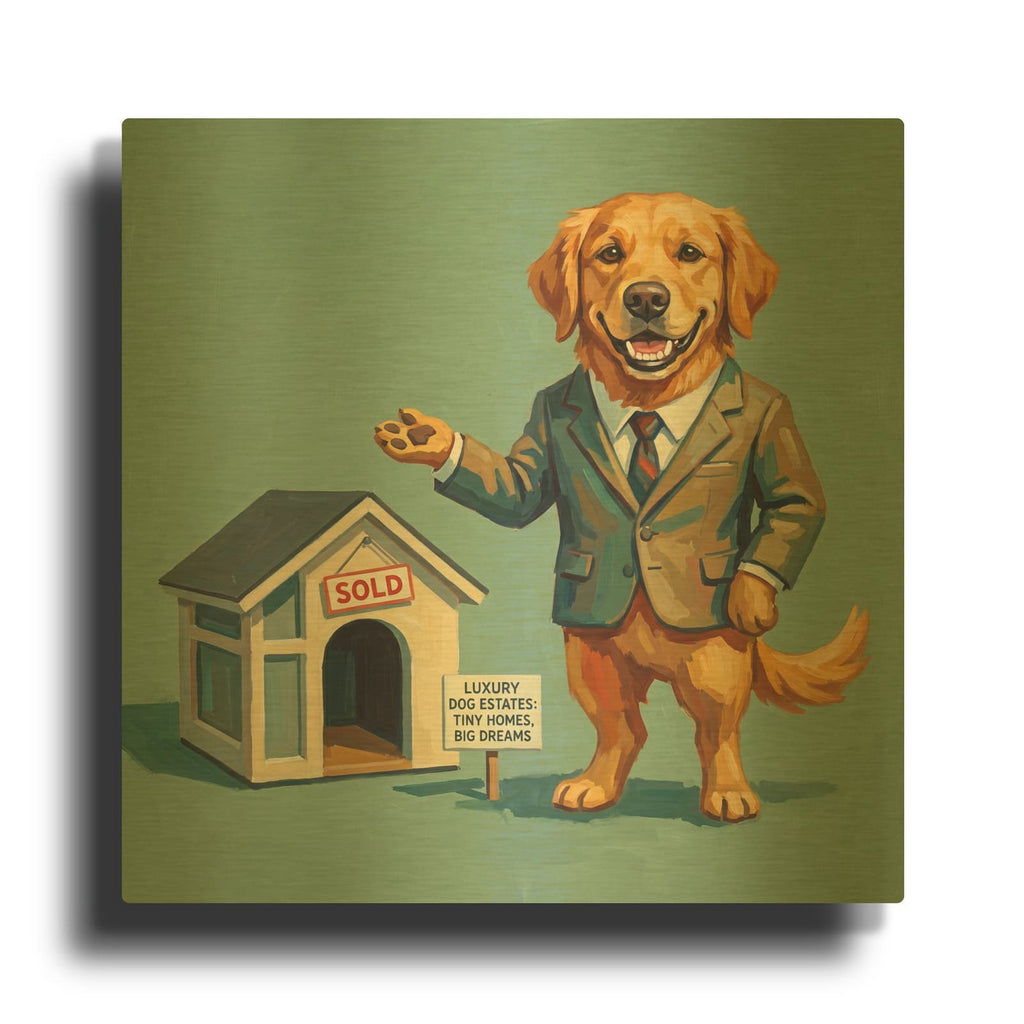 'Golden Retriever Realtor 2' By Ann Klee Gold Metal Wall Art