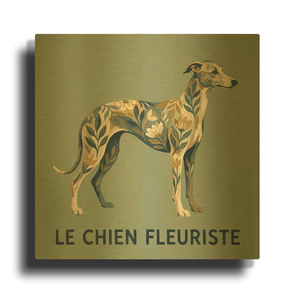 'Greyhound Florist Le Chien Fleuriste' By Ann Klee Gold Metal Wall Art