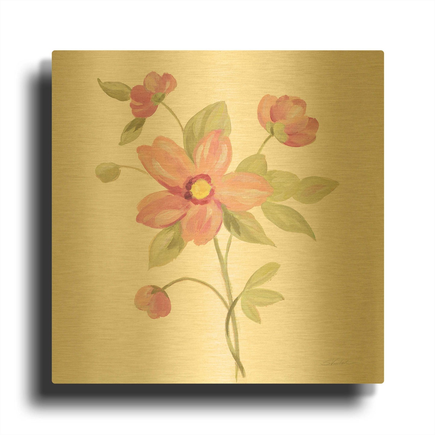 'June Bloom III' By Silvia Vassileva Gold Metal Wall Art