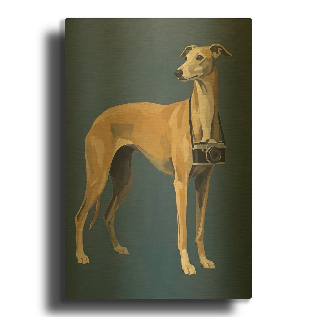 'Greyhound Photographer' By Ann Klee Gold Metal Wall Art