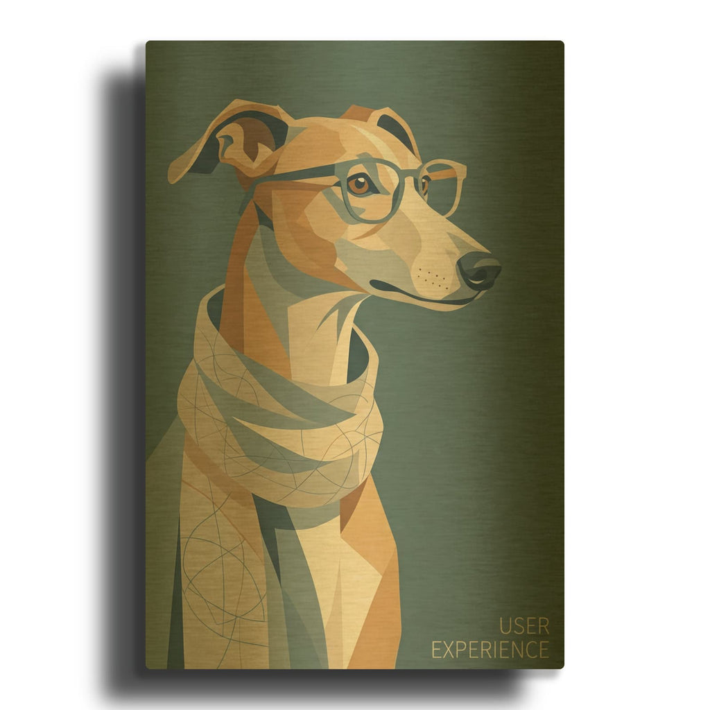'Greyhound UX Designer' By Ann Klee Gold Metal Wall Art