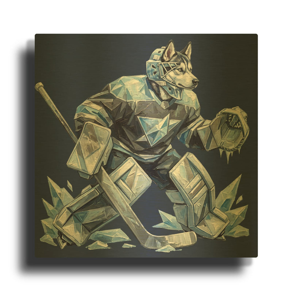 'Hockey Husky 2' By Ann Klee Gold Metal Wall Art