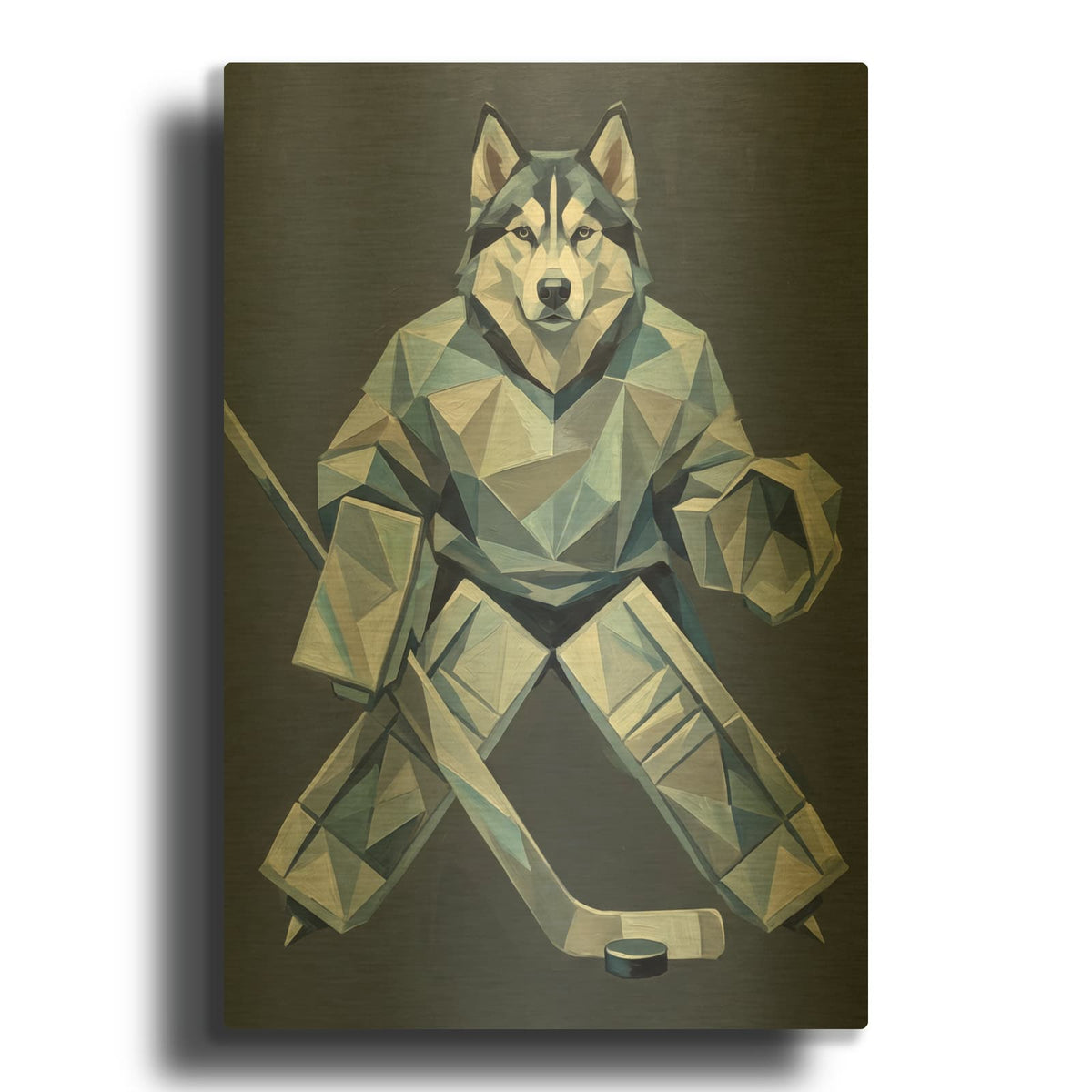 'Hockey Husky' By Ann Klee Gold Metal Wall Art