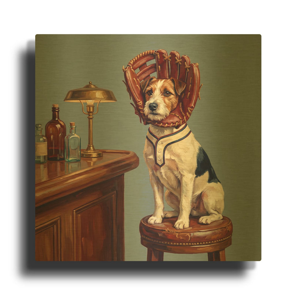 'Jack Russell Baseball Cone' By Ann Klee Gold Metal Wall Art
