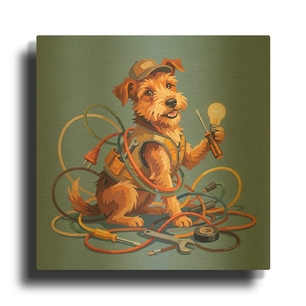 'Jack Russell Electrician' By Ann Klee Gold Metal Wall Art