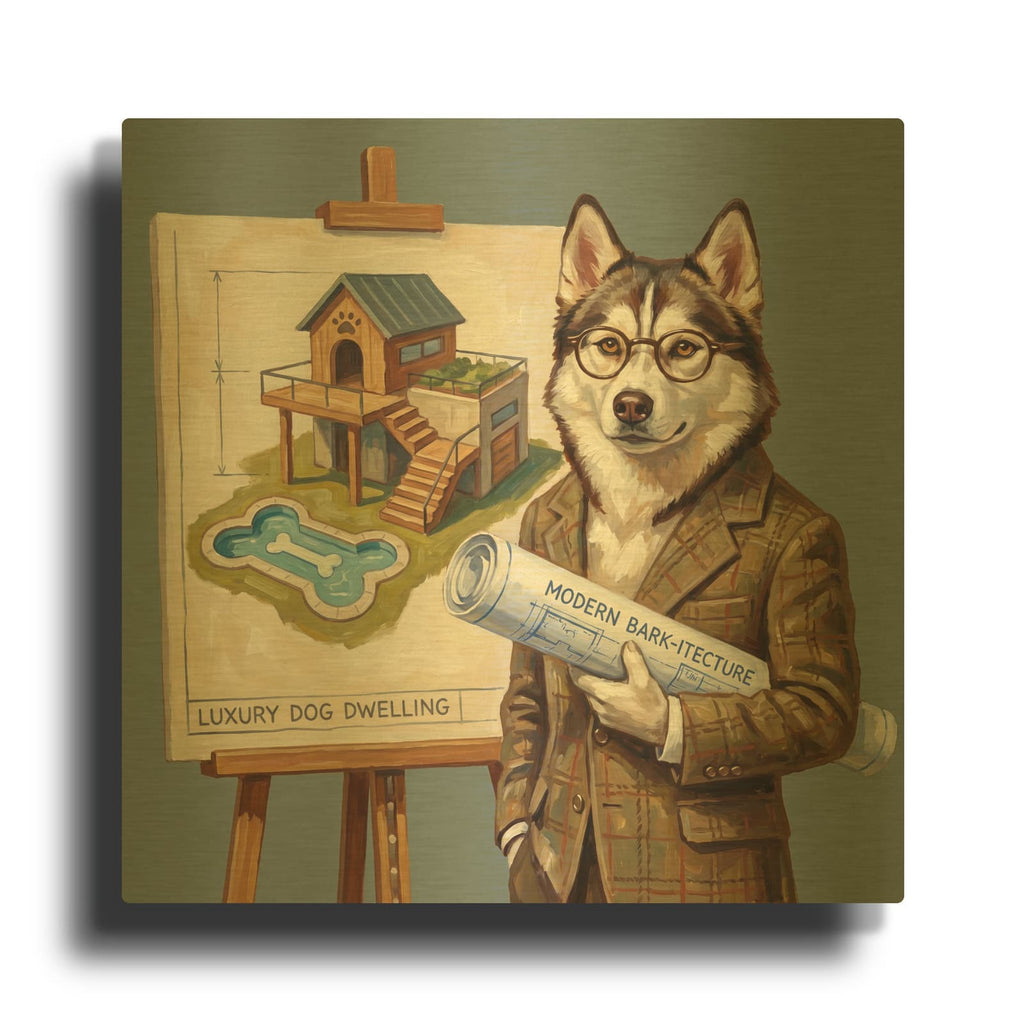 'Modern Barkitecture Architecture Husky' By Ann Klee Gold Metal Wall Art