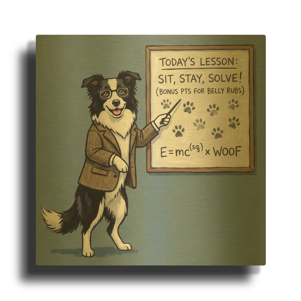 'Mr. Border Collie Math Teacher 2' By Ann Klee Gold Metal Wall Art