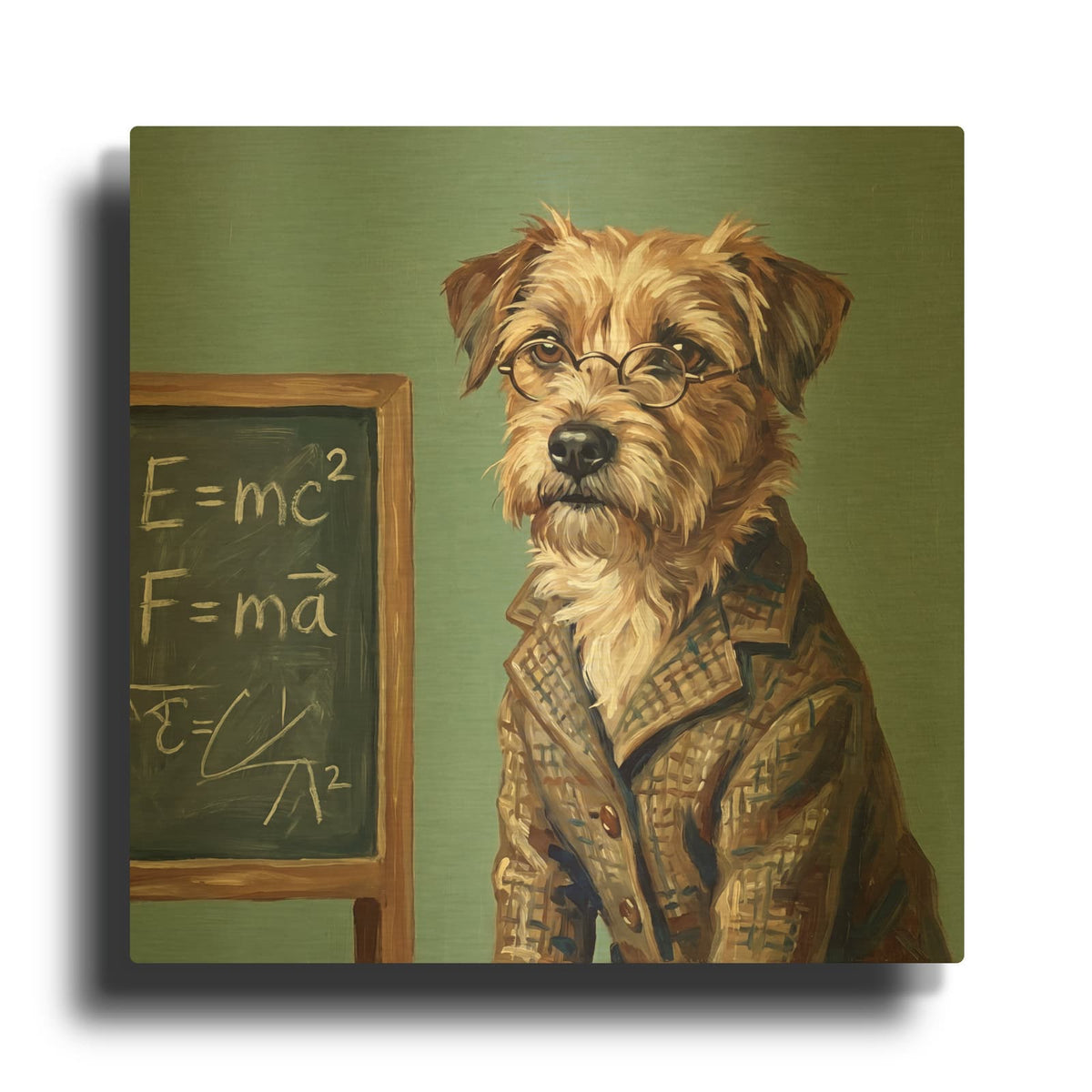 'Mr. Dog Math Professor' By Ann Klee Gold Metal Wall Art
