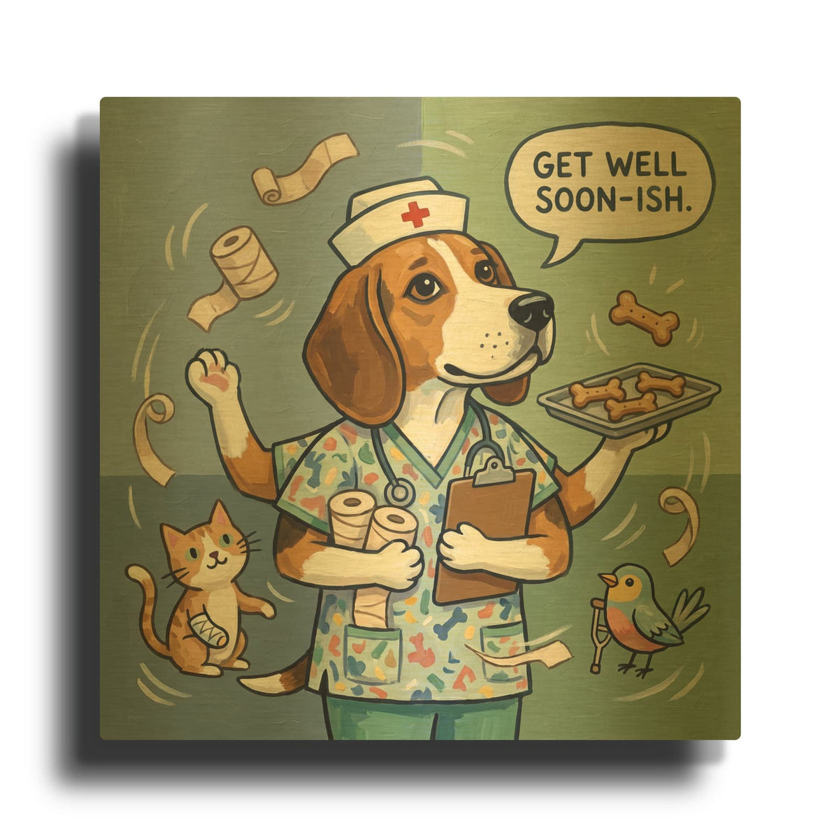 'Nurse Beagle' By Ann Klee Gold Metal Wall Art