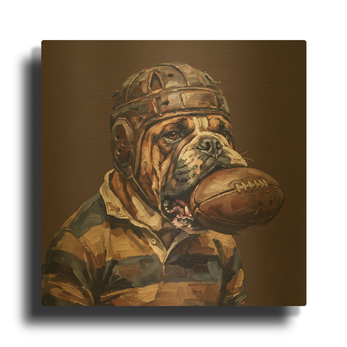 'Rugby Bulldog 5' By Ann Klee Gold Metal Wall Art