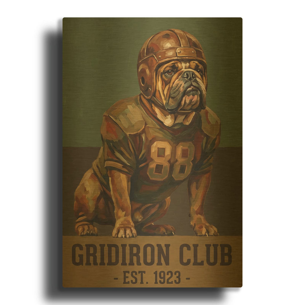 'Rugby Bulldog Gridiron Club' By Ann Klee Gold Metal Wall Art