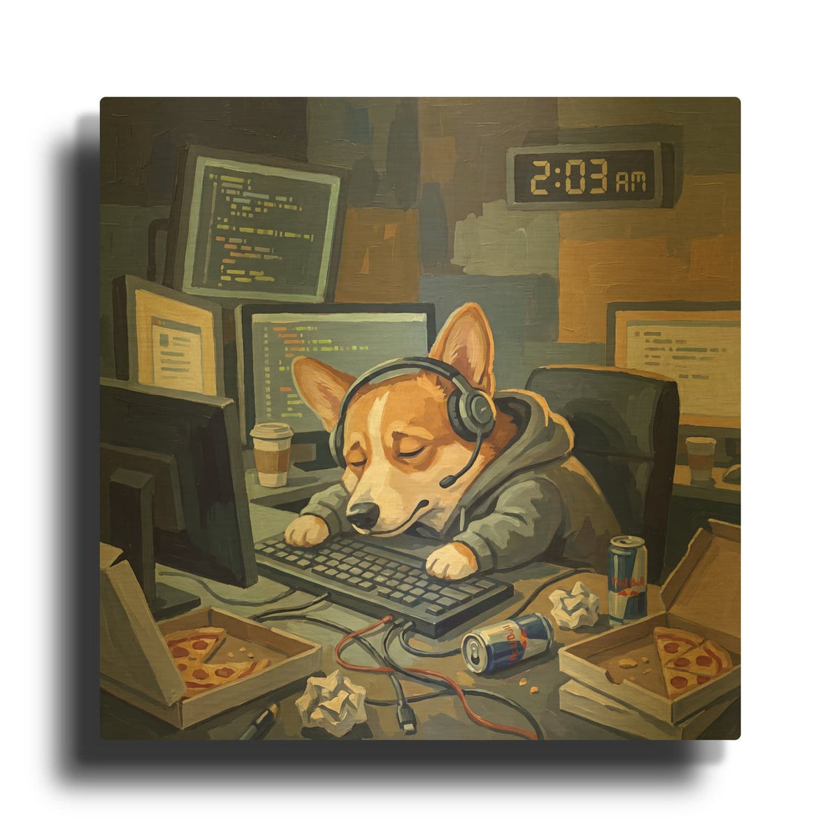 'Sleepy Corgi Coder' By Ann Klee Gold Metal Wall Art