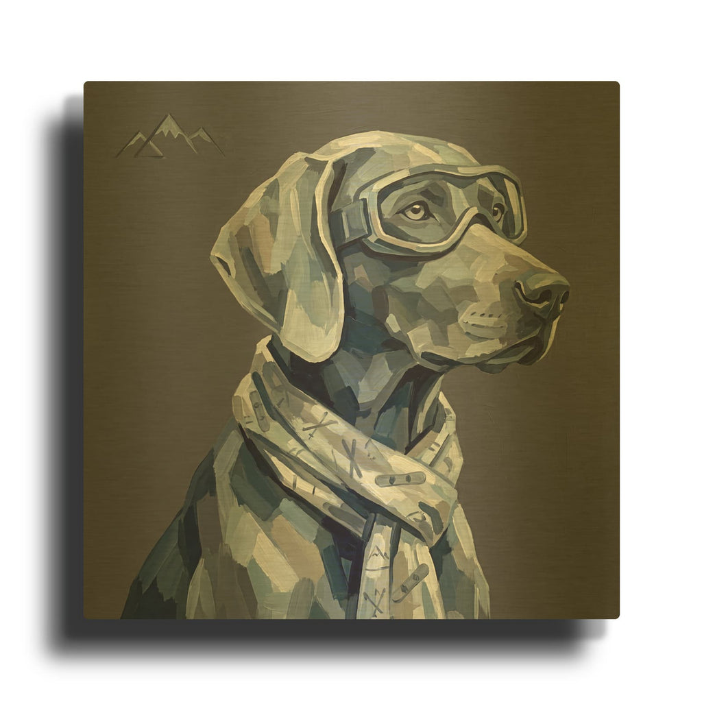 'Snowboarder Weimaraner' By Ann Klee Gold Metal Wall Art