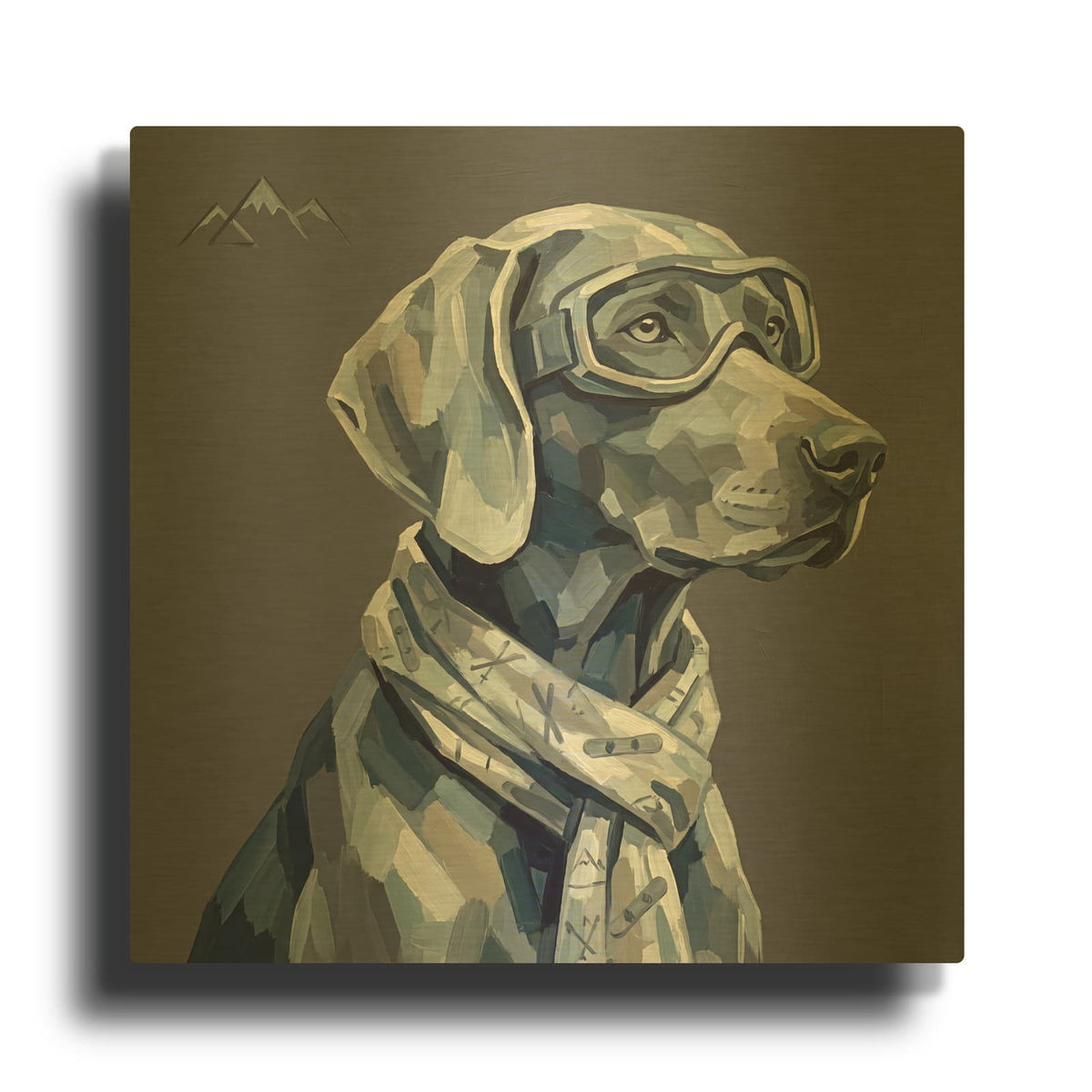 'Snowboarder Weimaraner' By Ann Klee Gold Metal Wall Art