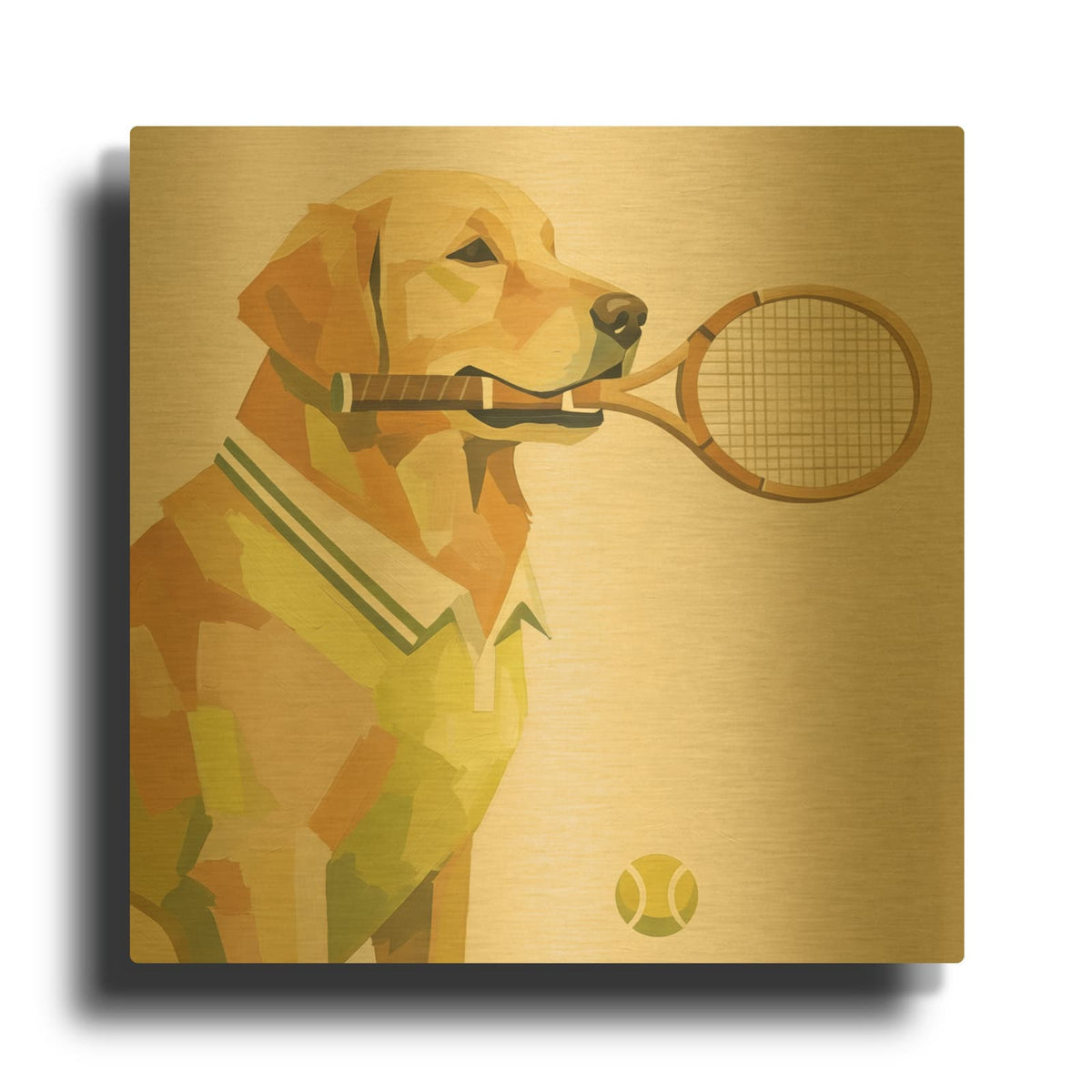 'Tennis Golden Retriever' By Ann Klee Gold Metal Wall Art