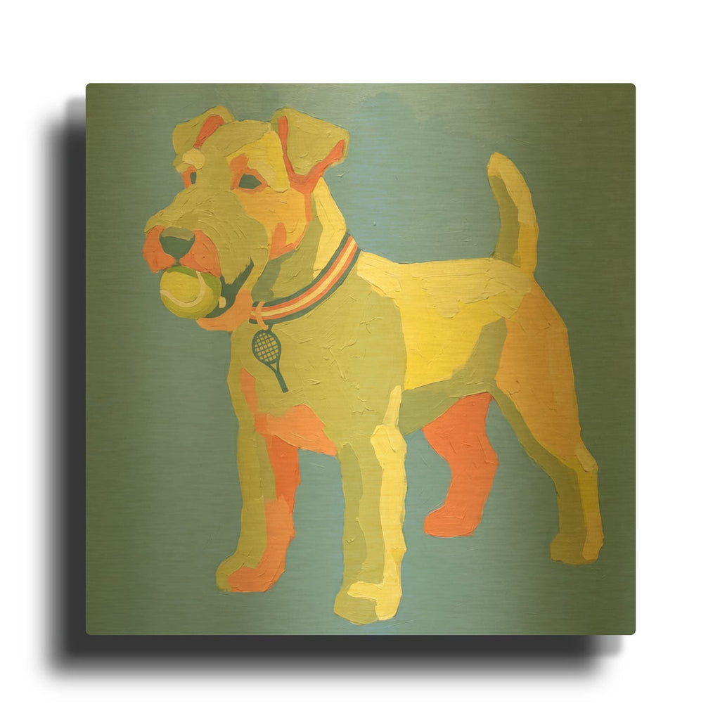 'Tennis Terrier' By Ann Klee Gold Metal Wall Art