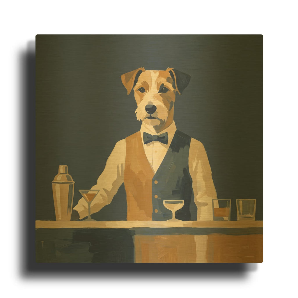 'Terrier Bartender' By Ann Klee Gold Metal Wall Art