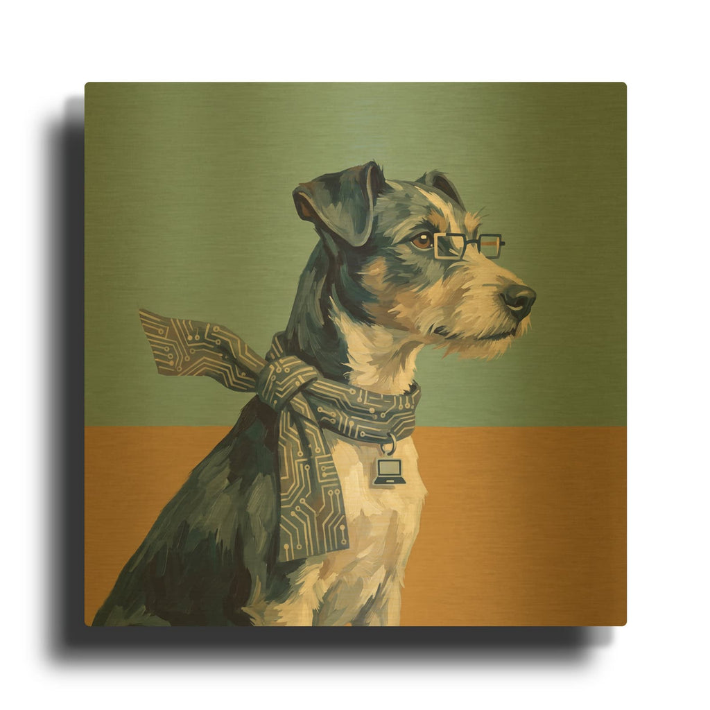 'Terrier Coder' By Ann Klee Gold Metal Wall Art
