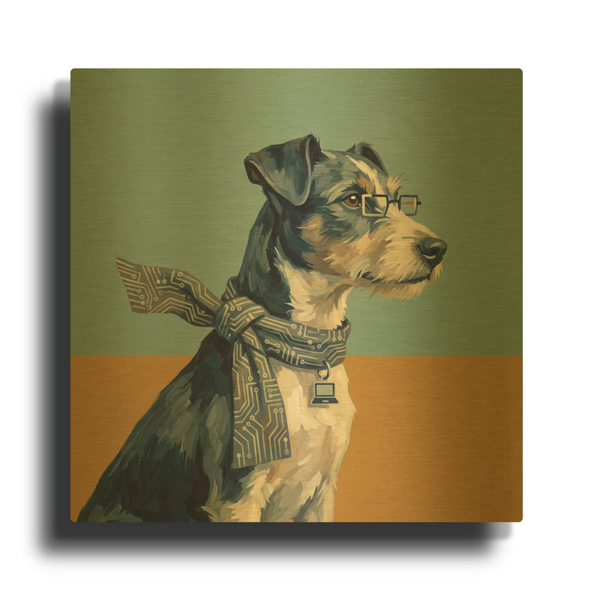 'Terrier Coder' By Ann Klee Gold Metal Wall Art