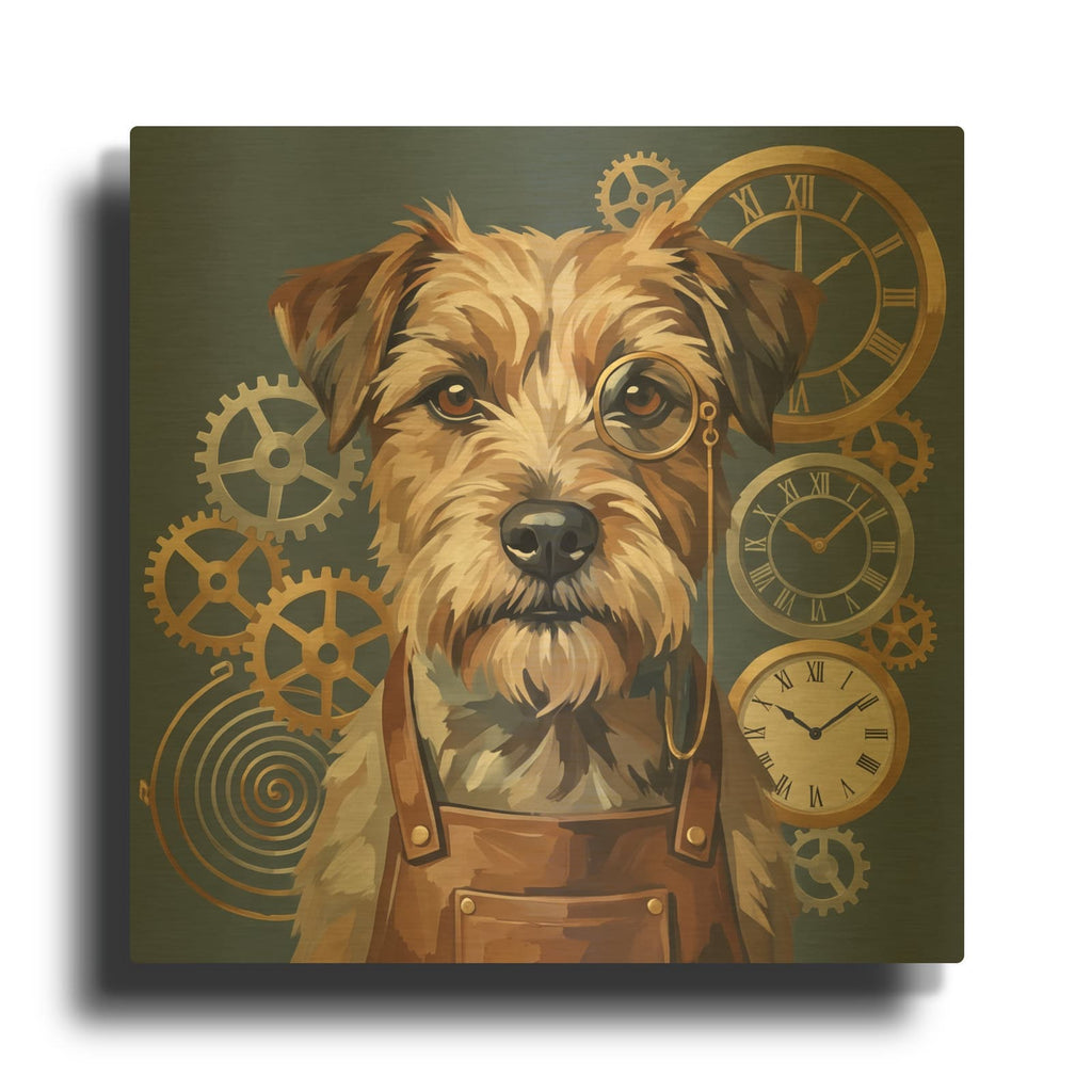 'Terrier Inventor' By Ann Klee Gold Metal Wall Art
