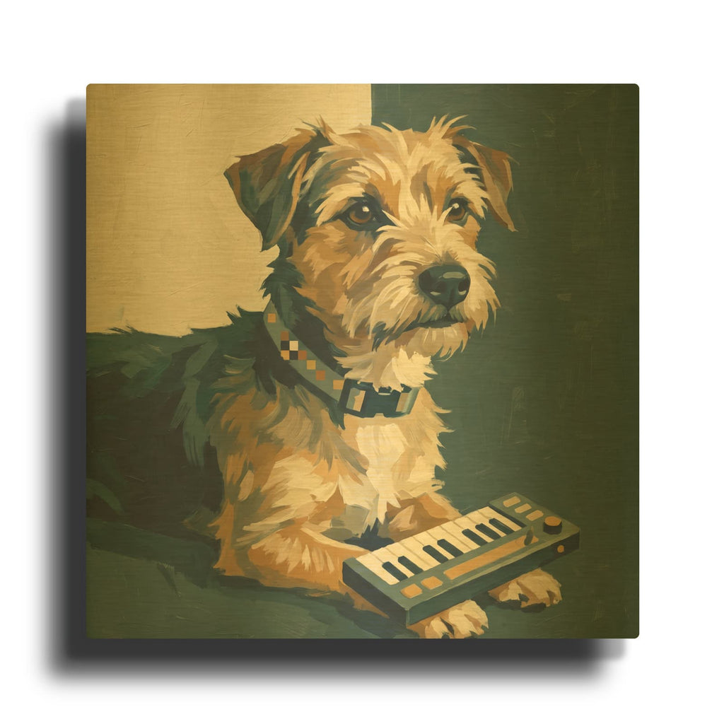 'Terrier Pianist' By Ann Klee Gold Metal Wall Art
