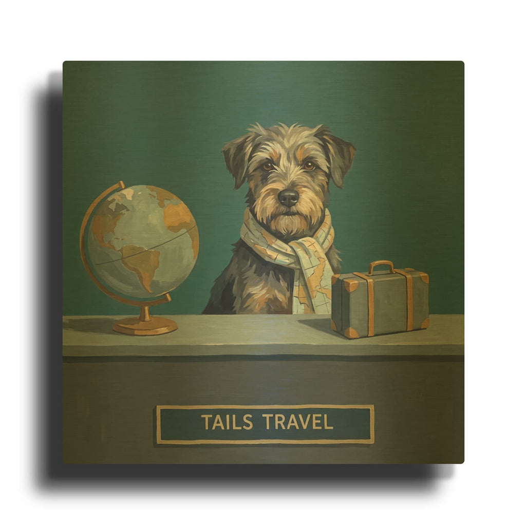 'Terrier Tails Travel' By Ann Klee Gold Metal Wall Art