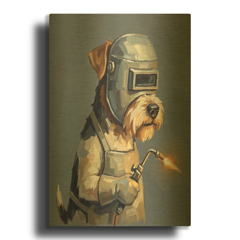 'Terrier Welder' By Ann Klee Gold Metal Wall Art