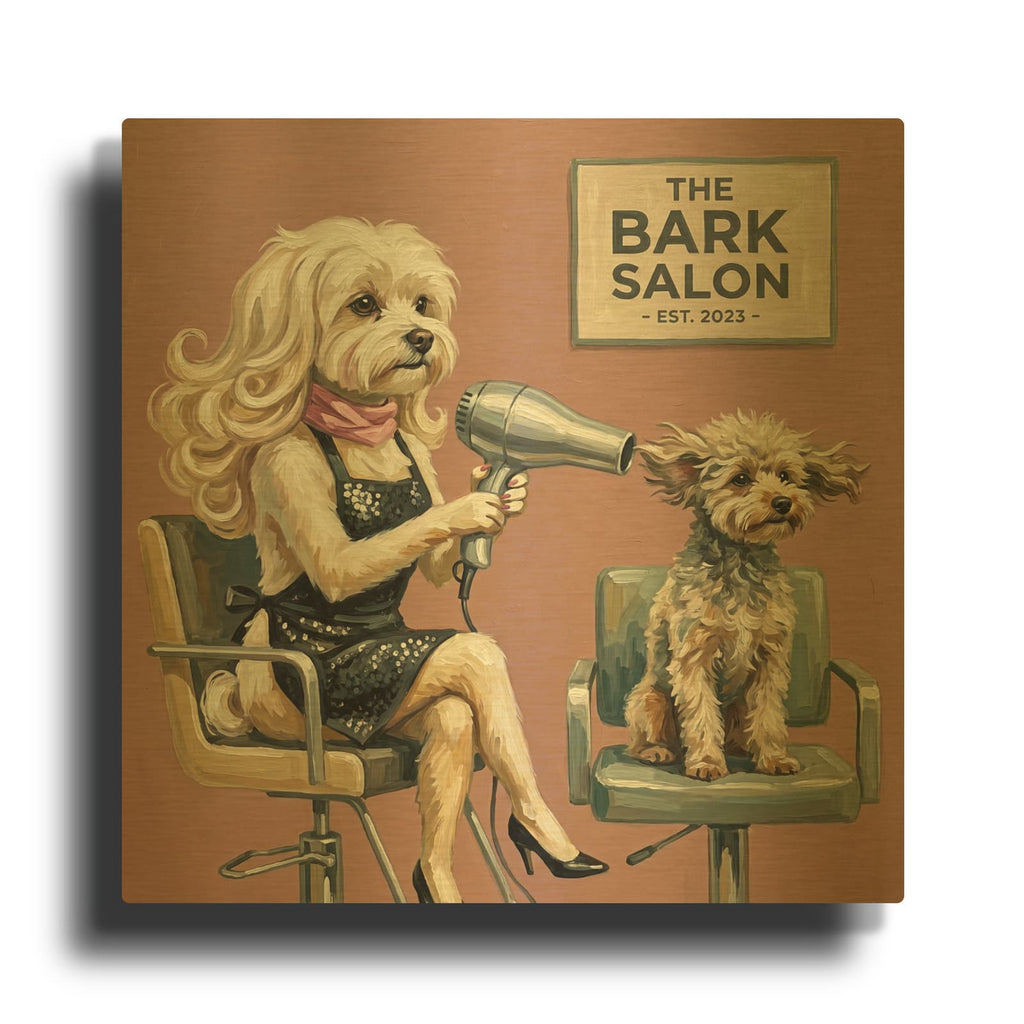 'The Bark Hair Salon By Ms. Maltese' By Ann Klee Gold Metal Wall Art